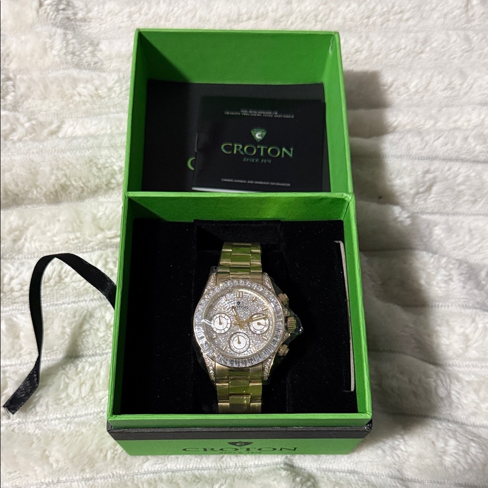 Croton Gold and Silver Chronograph Watch With Japan Quartz